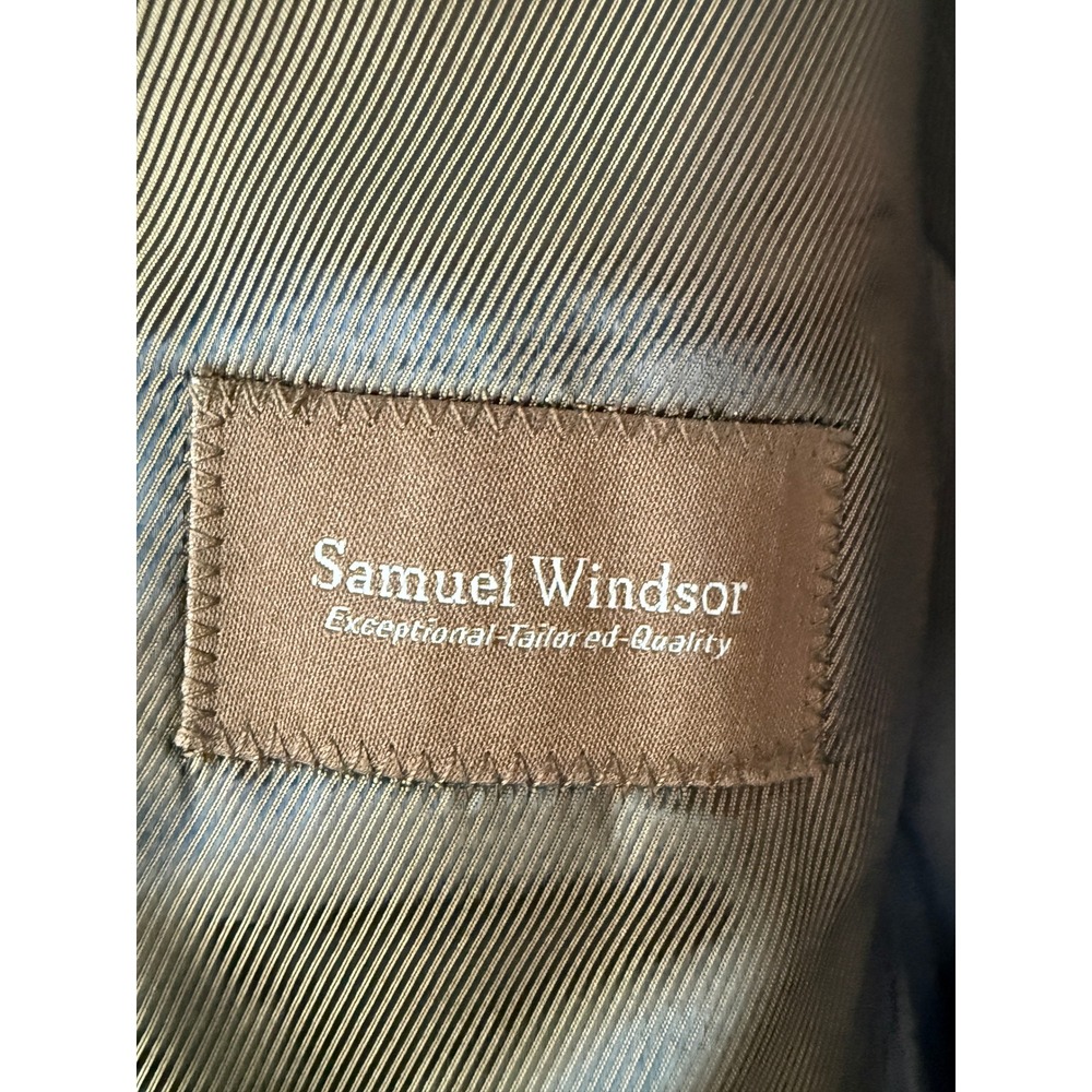 Samuel Windsor Mens 48R Green Herringbone Wool Windowpane Blazer Jacket J9W11B - Picture 5 of 16